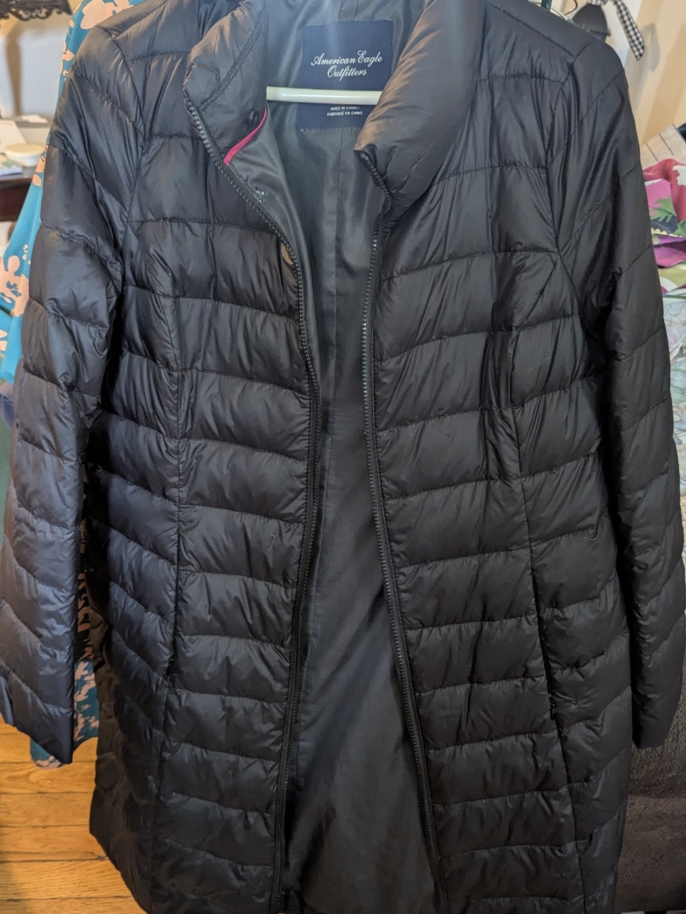 American Eagle Outfitters Black Quilted Long Packable Puffer Jacket